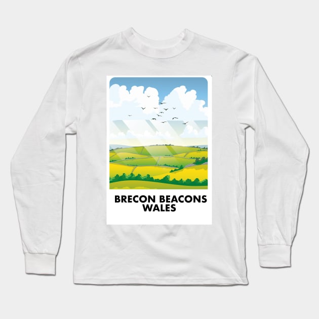 Brecon Beacons Wales travel poster Long Sleeve T-Shirt by nickemporium1